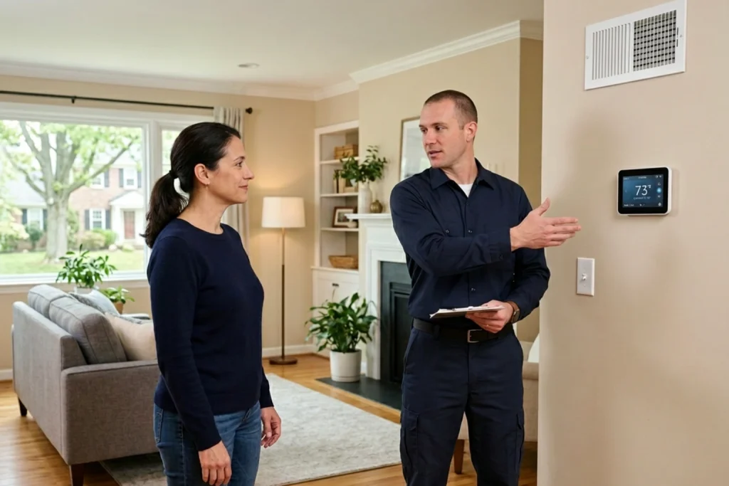 Malvern homeowner learning smart thermostat benefits
